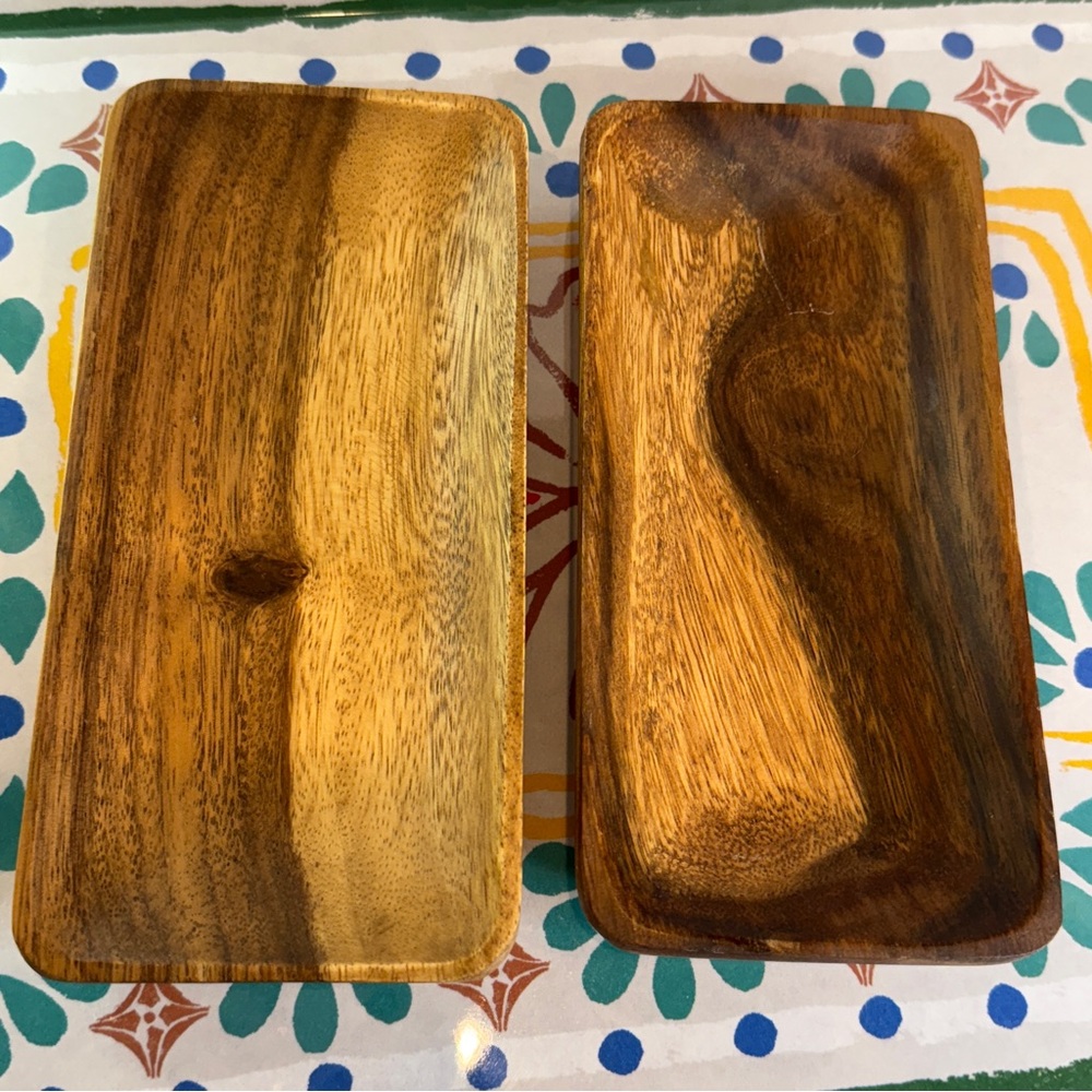 🌿 Artisan Acacia Wood Rectangular Trays – Set of 2 – Made in the Philippines